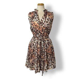 NWT Karina Grimaldi Trina Leopard Print Mini Dress Ruffle Sleeveless Lined Sz S